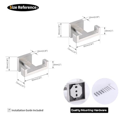 GERZWY Brushed Stainless Steel Coat/Robe Clothes Hook for Bath Kitchen Modern Hotel Style, Bathroom Double Towel Hook Wall Mounted 2 Pack AG1417B-LS - color: Brushed