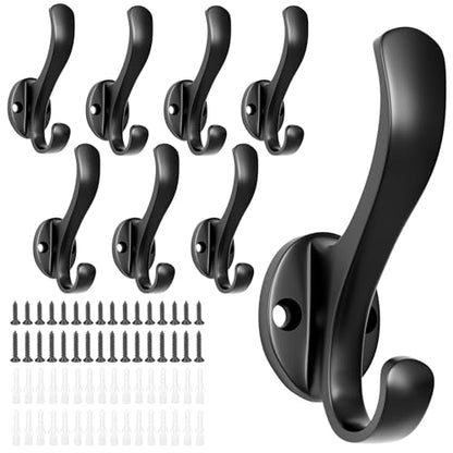 Coat Hooks Heavy Duty - Durable wall Mounted Hooks Aluminum Alloy Towel Hooks for Hanging Towel, Key, Robe, Scarf, Entryway Cubicle Closet Mudroom Bathroom Garage (8 Pack-Black) - color: 8 Pack-Black