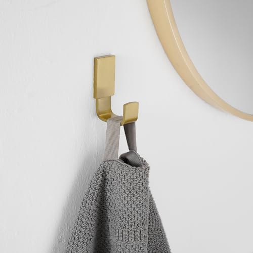 Brass Towel Hook, Bathroom Robe Coat Clothes Hook, Brushed Gold | Wall Mounted with Screws for Bathroom, Kitchen, Hotel, Garage, Laundry, Square Coat and Hat Hooks, Rustproof & High Quality - color: Brushed Gold, size: 1 Pack