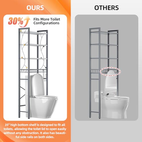 Over-The-Toilet Storage Rack, 4-Tier Bathroom Organizer Shelf Over Toilet with Adjustable Shelf and Basket, Freestanding Space Saver Bathroom Shelves Above Toilet for Room (Gray White) - color: Gray White
