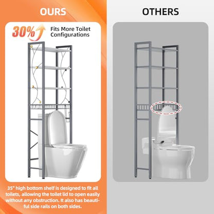 Over-The-Toilet Storage Rack, 4-Tier Bathroom Organizer Shelf Over Toilet with Adjustable Shelf and Basket, Freestanding Space Saver Bathroom Shelves Above Toilet for Room (Gray White) - color: Gray White