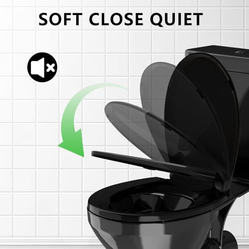 Toilet Seat Black Round,with Quick Release Screw, Soft Close, Never Loosen, No Slam