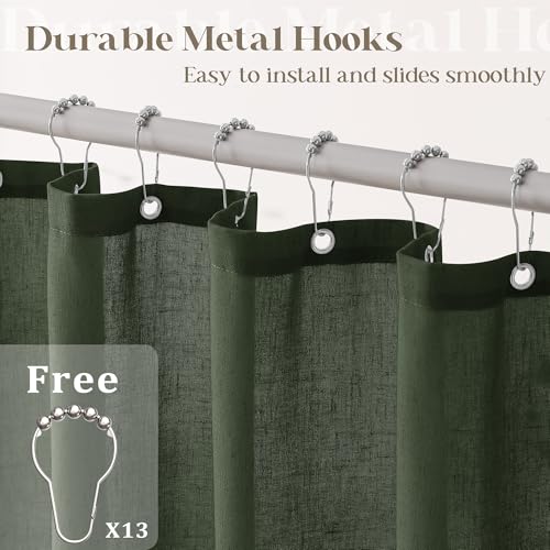 Olive Green Shower Curtain for Bathroom Water Repellent 72x78 Inch | Linen Textured, Country Boho Farmhouse Neutral, Shower Curtains, Bath Cloth Fabric Drapes, with Hooks, Green, 78 Inch Length - color: Olive Green, size: 72"W x 78"L (Pack of 1)