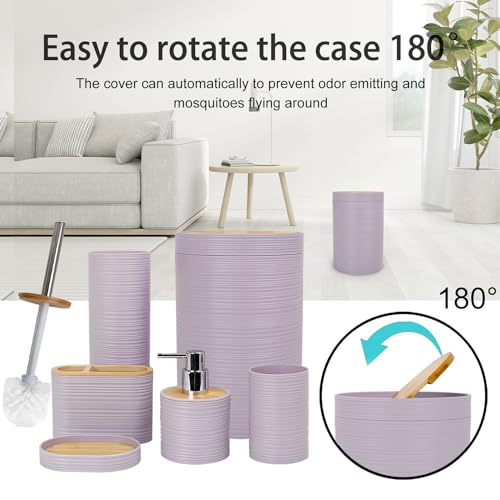 CERBIOR Bamboo Bathroom Accessories Set 6 Piece Spiral Bath Ensemble,Purple | Includes Soap Dispenser, Toothbrush Holder, Toothbrush Cup, Soap Dish for Decorative Countertop and Housewarming Gift - style: Purple