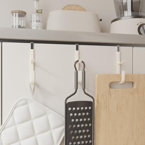 2 Pack Over The Door Hooks(L=7"), Over Door Hanger, Heavy Duty No Drill Hanger for Towels, Coats, Hats, Bags in Bathroom, Bedroom, Kitchen, Living Room-White - color: White(2 Pack 7")