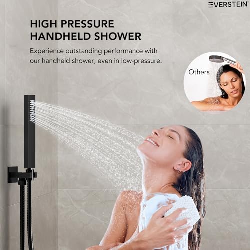 10 Inch High Pressure Rainfall Shower System with Handheld Spray, Wall Mount Bathroom Shower Faucet Set with Valve (Matte Black) - color: Matte Black