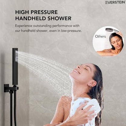 10 Inch High Pressure Rainfall Shower System with Handheld Spray, Wall Mount Bathroom Shower Faucet Set with Valve (Matte Black) - color: Matte Black