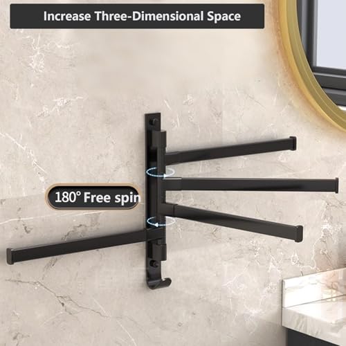 Towel Rack,180° Swivel Towel Rack,Advanced Materials Multi-Arm Towel Bar,Space Saving Wall Mounted Towel Holder with Hook,Rustproof Swing Out Towel Hanger for Bathroom,Kitchen(Black,5 Poles) - color: Black, size: 5 poles