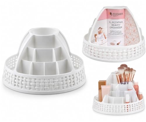 360-Degree Rotating Makeup Organizer with 14 Compartments, Spinning Countertop Cosmetic Organizer for Vanity, Bathroom & Bedroom, White