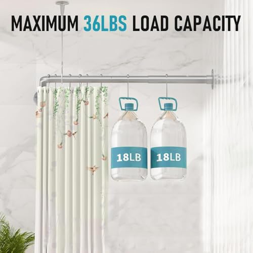Shower Rod Ceiling Support Bracket 2-Pack – Anti-Sagging 304 Stainless Steel, 60" Adjustable Rust-Resistant, Fits Curved/L/U-Shaped Rods - color: 2 PACK