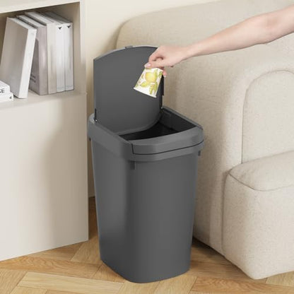 KSSKSS 3 Pack Bathroom Small Trash Can with Lid, 2.6 Gallon Slim Garbage Bin with Pop-Up Lid, 10L Plastic Wastebasket for Bedroom, Office, Kitchen, Toilet (Gray) - color: Gray-included Trash bags