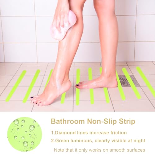 Luminous Non Slip Shower Stickers, Anti Slip Waterproof Bathtub Adhesive Mat Strips, Safe Visible Stair Floor Ladder Tape Decal, Protect Kid Elder for Boat Swimming Pool Health Club (60 Pcs) - color: 60 Pcs