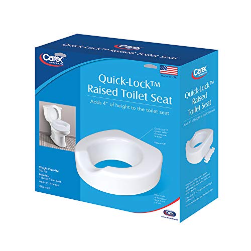 Carex Toilet Seat Riser with Quick-Lock, Raised Plastic Toilet Seat Adds 4” of Height - Fits Most Standard Round & Elongated Toilets, 300 Pound Weight Capacity, Slip-Resistant