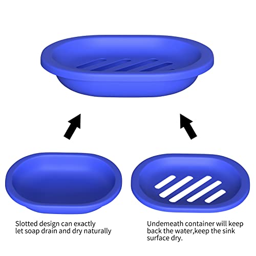 Topsky 2 Pcs Soap Dish Soap Holder for Shower, Soap Dishes Soap Savers for Bar Soap, Soap Bar Holder Shower with Drip Tray, Plastic Double Layer Draining Soap Box for Bathroom Kitchen - Blue - color: Dark Blue