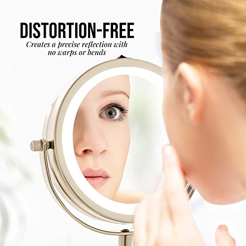 OVENTE Lighted Vanity Mirror 6 Inch Table Top 1X 7X Magnification LED 360 Adjustable Double Sided Spinning Personal Makeup Stand Desk Bathroom Battery Powered Round Large Nickel Brushed MLT60BR1X7X - color: Nickel Brushed, size: 11.3"L x 5.9"W (Pack of 2)