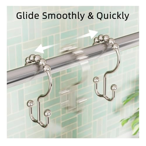 Shower Curtain Hooks Rings, Rust Resistant Metal Double Glide Shower Hooks Rings for Bathroom Shower Rods Curtains, Set of 12 Hooks - Nickel - color: Nickel