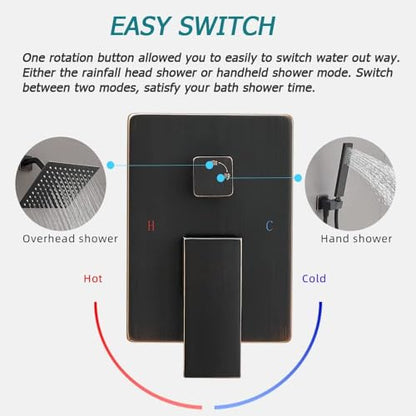 Oil Rubbed Bronze Shower System 6 Inch Bathroom Rain Mixer Shower Combo Set Wall Mounted Rainfall Shower Head and Handheld System Shower Faucet Set Rough-in Valve Body and Trim Kit - color: Oil Rubbed Bronze, size: 6 Inch