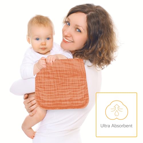 Lovely Care 12 Pack Muslin Burp Cloths 100% Cotton Muslin Cloths Large 20''x10'' Extra Soft and Absorbent Baby Burping Cloth - Vermilion - color: Vermilion, size: 10x20 Inch (Pack of 12)