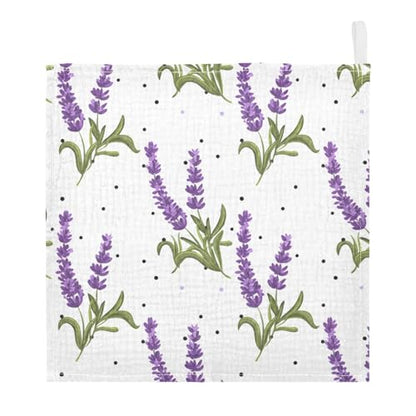 YETTASBIN Lavender Muslin Baby Hand Washcloths, Soft Cotton Bath Face Towel, 4 Layers Extra Absorbent Feeding Burp Cloth for Newborn Infant, 5 Pack - size: 12 Inch x 5 Pack