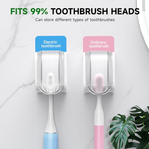 2 Pcs Toothbrush Holders Wall Mounted, Single Slot Design, Shower Self Adhesive Wall Mounted Toothbrush Holder with Cover, Waterproof and Dustproof, Suitable for Bathroom, Family, Travel (Transparent) - color: 2pcs-transparent