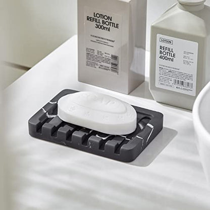 INIUNIK 2PCS Self Draining Soap Dish - Marble Look Soap Holder Tray Savers Box Container Sponge Holder for Bathroom Shower Kitchen, Black - color: Black-2 Pack