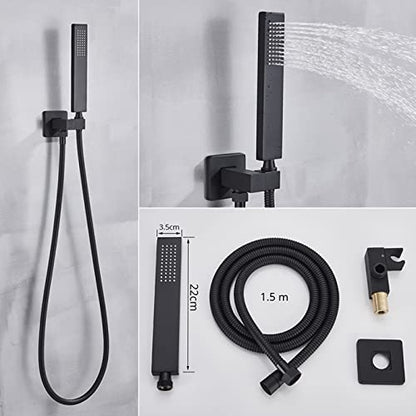 Shower System Thermostatic Concealed Shower Faucet Set Wall Mounted Matte Black Anti Scald Shower Combo Set with 6 Body Sprays with Hand Shower and Waterfall Rainfal,12 Inch - size: 12 Inch