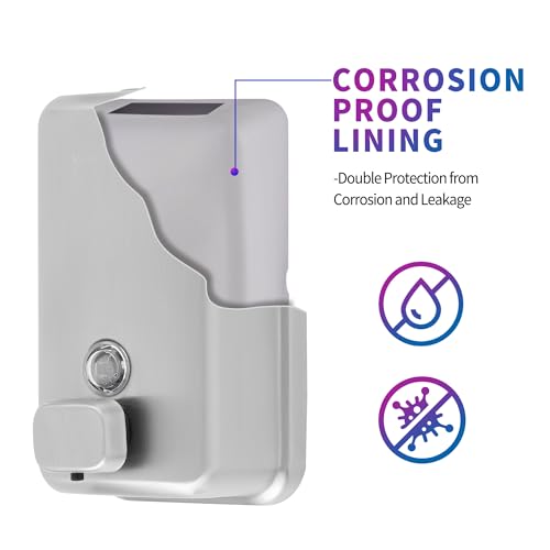 Commercial Soap Dispenser Wall Mount, Stainless Steel, 1 Pack | with Corrosion Proof Lining, Brushed Hand Liquid Sanitizer Dispenser Bathroom