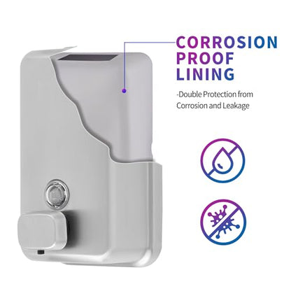 Commercial Soap Dispenser Wall Mount, Stainless Steel, 1 Pack | with Corrosion Proof Lining, Brushed Hand Liquid Sanitizer Dispenser Bathroom