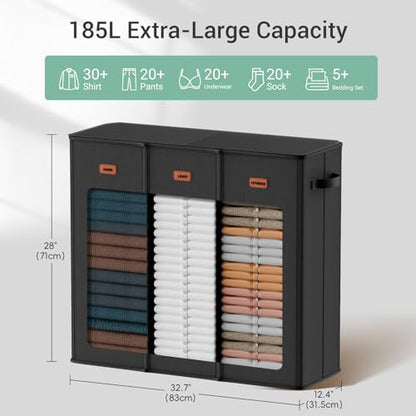 185L Laundry Hamper 3 Section with Lid, Black Dirty Clothes Hamper with 3 Removable Laundry Bags, Large Laundry Basket for Bedroom, Laundry Room, Dorm - color: Black