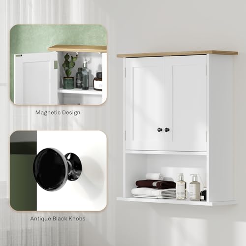HOMCOM Bathroom Wall Cabinet Modern Over Toilet Medicine Cabinet White | Wall Mounted, 2 Doors, Adjustable Shelf