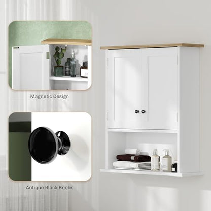 HOMCOM Bathroom Wall Cabinet Modern Over Toilet Medicine Cabinet White | Wall Mounted, 2 Doors, Adjustable Shelf