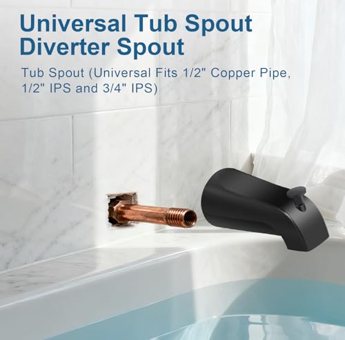 Universal Tub Spout for 1/2" Copper Pipe, 1/2" IPS and 3/4" IPS, Bathtub Faucet with Diverter and Adapter and Hex Wrench (Matte Black) - color: Matte Black