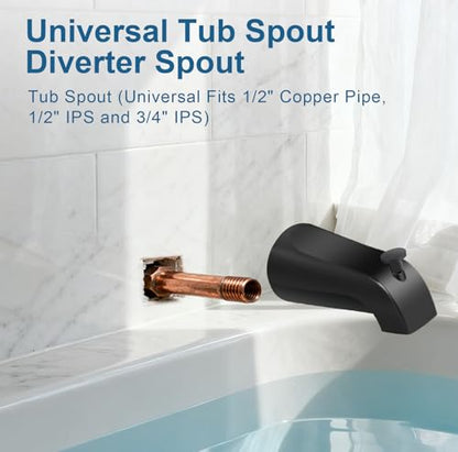 Universal Tub Spout for 1/2" Copper Pipe, 1/2" IPS and 3/4" IPS, Bathtub Faucet with Diverter and Adapter and Hex Wrench (Matte Black) - color: Matte Black