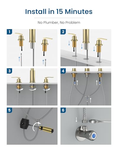 DAYONE 2 Handle Kitchen Faucet with Pull Down Sprayer, 4 Hole Sink Faucets with Separate Handle for Kitchen RV Laundry Bar, 3 Modes, SUS304 Stainless Steel, Brushed Gold - color: Brushed Gold, style: 2-handle