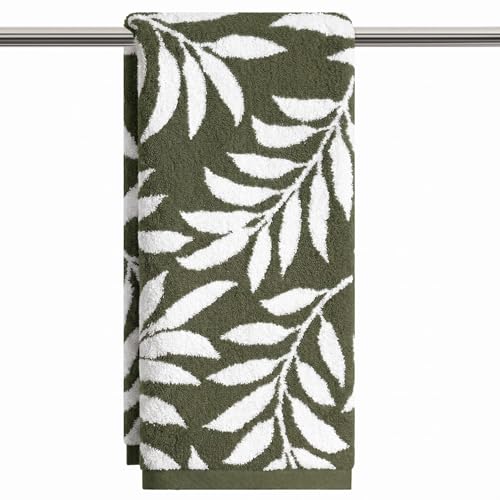 Artoid Mode 1 Pc Beige Olive Green Leaves Jacquard Hand Towels for Bathroom, 100% Cotton Soft Absorbent Bathroom Decor Towels, 13.7 x 29.5 Inch - color: Beige/Olive Green, size: 13.7" x 29.5", 1PC
