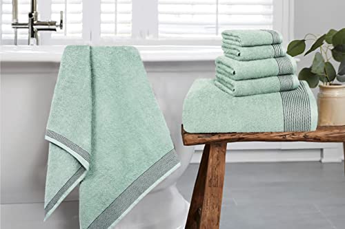 100% Cotton Ultra Soft 6 Pack Towel Set, Contains 2 Bath Towels 28x55 inchs, 2 Hand Towels 16x24 inchs & 2 Washcloths 12x12 inchs, Compact Lightweight & Highly Absorbant - Sea Green - color: Sea Green, size: 6 Pack Towel Set