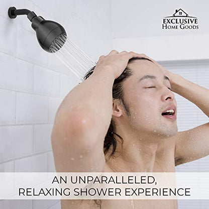High Pressure Shower Head Matte Black - Powerful Deluxe Bathroom Showerhead with Strong Spray Stream and Small Silicone Nozzles - Universal Fit Works with High and Low Water Flow Showers-2.5 GPM - color: Matte Black, size: 2.5 GPM