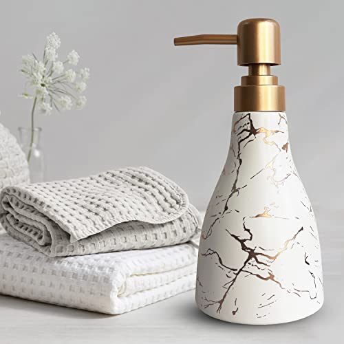 Ceramic Soap Dispenser for Bathroom White Soap Dispenser for Kitchen Dish Soap Dispenser with Marble Pattern Liquid Hand Soap Dispenser Pump Bottle - color: White Marble Cone Bottle