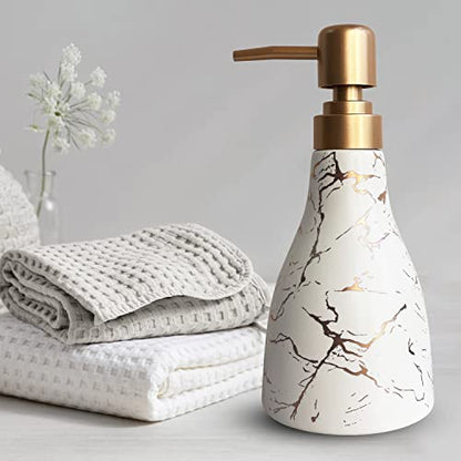 Ceramic Soap Dispenser for Bathroom White Soap Dispenser for Kitchen Dish Soap Dispenser with Marble Pattern Liquid Hand Soap Dispenser Pump Bottle - color: White Marble Cone Bottle