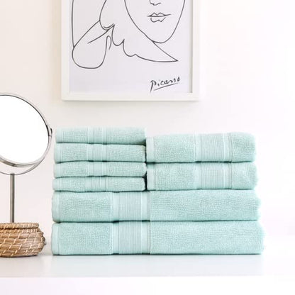 Luzia 8 Piece Bathroom Towel Set - 100% Turkish Cotton, Premium Quality - 2 Bath Towels 2 Hand Towels and 4 Washcloths - Glacier Green - color: Glacier Green
