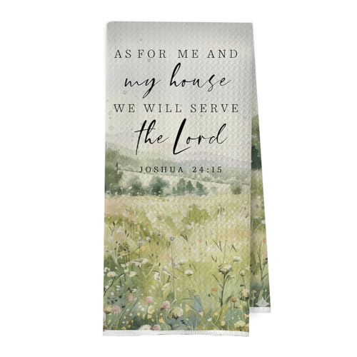 Bible Verse Kitchen Towels - Christian Gifts for Women Decorative Waffle Dish Towels, Inspirational Gifts Hand Towel, As for Me and My House We Will Serve Tea Towel, 16×24 Inches - color: Christian- 12