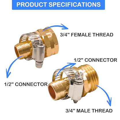 Hourleey Garden Hose Repair 1/2 Inch, Aluminum Mender Hose Connector Fitting with Clamp, Fit 1/2" Male & Female Hose Connector, 5 Sets - size: 1/2" - 5 Set