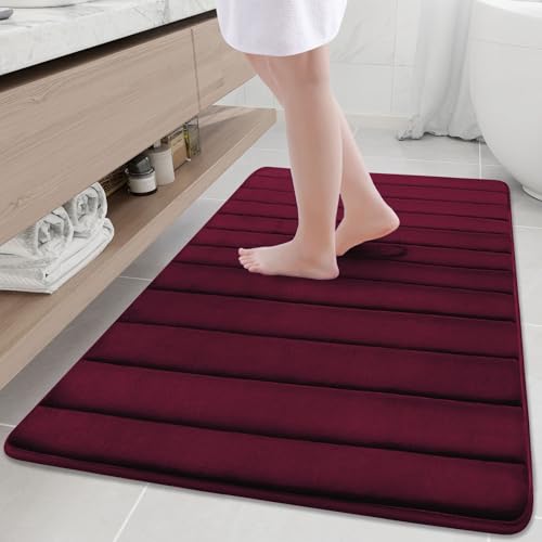 Buganda Memory Foam Bath Mat, 47" x 32", Ultra Soft Bathroom Rugs, Water Absorbent and Machine Washable Bath Rug Runner for Bathroom, Shower, and Tub, Burgundy - color: Burgundy, size: 47" X 32"