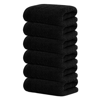 6 Piece Hand Towels Set 16 x 28 Inches, Black | 100% Cotton, Lighter Weight, Quick to Dry, 16 x 28 Inches, Super Soft & Absorbent, Perfect for Bathroom & Kitchen - color: Black