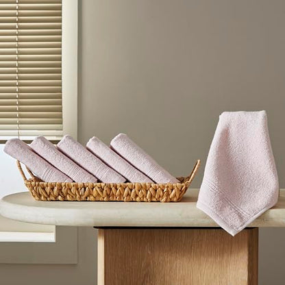 Ozdilek 6-Piece Washcloth Set 13x13 Towels 100% Turkish Cotton, Soft, Absorbent, Gentle on Sensitive Skin, Multi-Purpose Use, Washable, Reusable, Ideal for Baby Care & Spa 6 Towels (Mauve Pink) - color: Mauve Pink