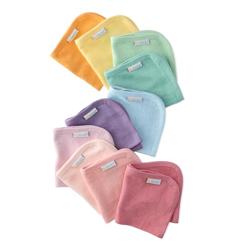 River 10-Pack Baby Terry Washcloths 100% Organic Cotton Absorbent for Baby and Toddler Boys & Girls, Sunny Pink Rainbow, One Size | GOTS Certified Organic Cotton for Baby, Toddler Girls, Boys, Unisex, Machine Washable, Made to Match Colors, 10*10 Inch - c
