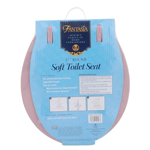 PowerSellerUSA Vinyl Round Soft Toilet Seat, Adjustable Hinges Toilet Seats with Non Slip Grip Tight Bumpers, Standard Heavy Duty Plastic Bathroom Toilet Seat Close Lid Set, Pink - color: Pink - Vinyl, size: 17" Standard