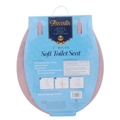 PowerSellerUSA Vinyl Round Soft Toilet Seat, Adjustable Hinges Toilet Seats with Non Slip Grip Tight Bumpers, Standard Heavy Duty Plastic Bathroom Toilet Seat Close Lid Set, Pink - color: Pink - Vinyl, size: 17" Standard