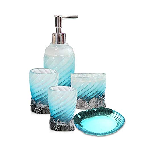 Bathroom Accessory Set, 5 PCS Bath Ensemble Set Includes Soap Dispenser, Soap Dish, Tumbler, Toothbrush Holder - Polyresin Glass for Home, Office, Superior Hotel - color: Sky Blue