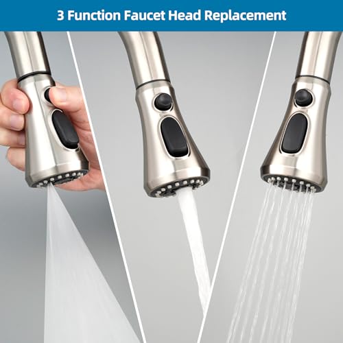 Universal Pull Down Spray Head for Kitchen Faucet, 3 Modes, Brushed Nickel | NSF/ANSI/CAN 372 Certified, 15 Adapters Compatible with Moen Delta Faucet, Kitchen Sink Faucet Sprayer Head Fit Most Faucet - color: Brushed Nickel, style: Handy Design